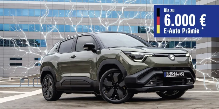 Suzuki e VITARA eAxle Club mit Störer der besagt bis zu 6000 Euro E-Auto Prämie sichern sternchen